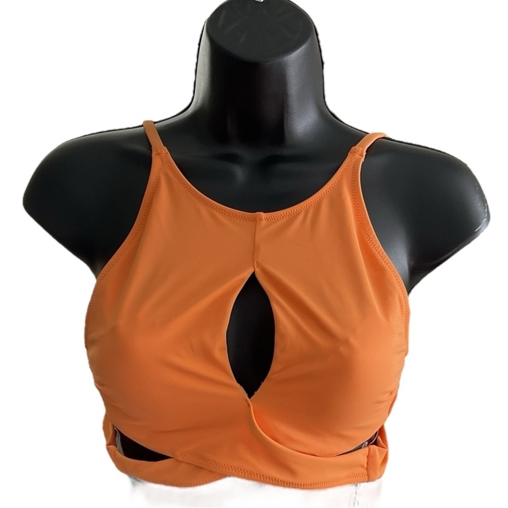 Shade & Shore High Neck Cut Out Underwire Bikini Bralette Top Orange SZ 32B NWT